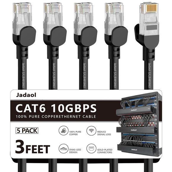 UTAH-Cat 6 Câble Ethernet 3 Pieds Lot de 5, Support Réseau Cat8/7, 10Gbps 24AWG Cuivre Pur, Câbles Ethernet, Cordon Ethernet, Câble Ethernet Cat6, Câble Cat 6, Câble Patch Cat6, Câble LAN Haute Vitesse, Noir