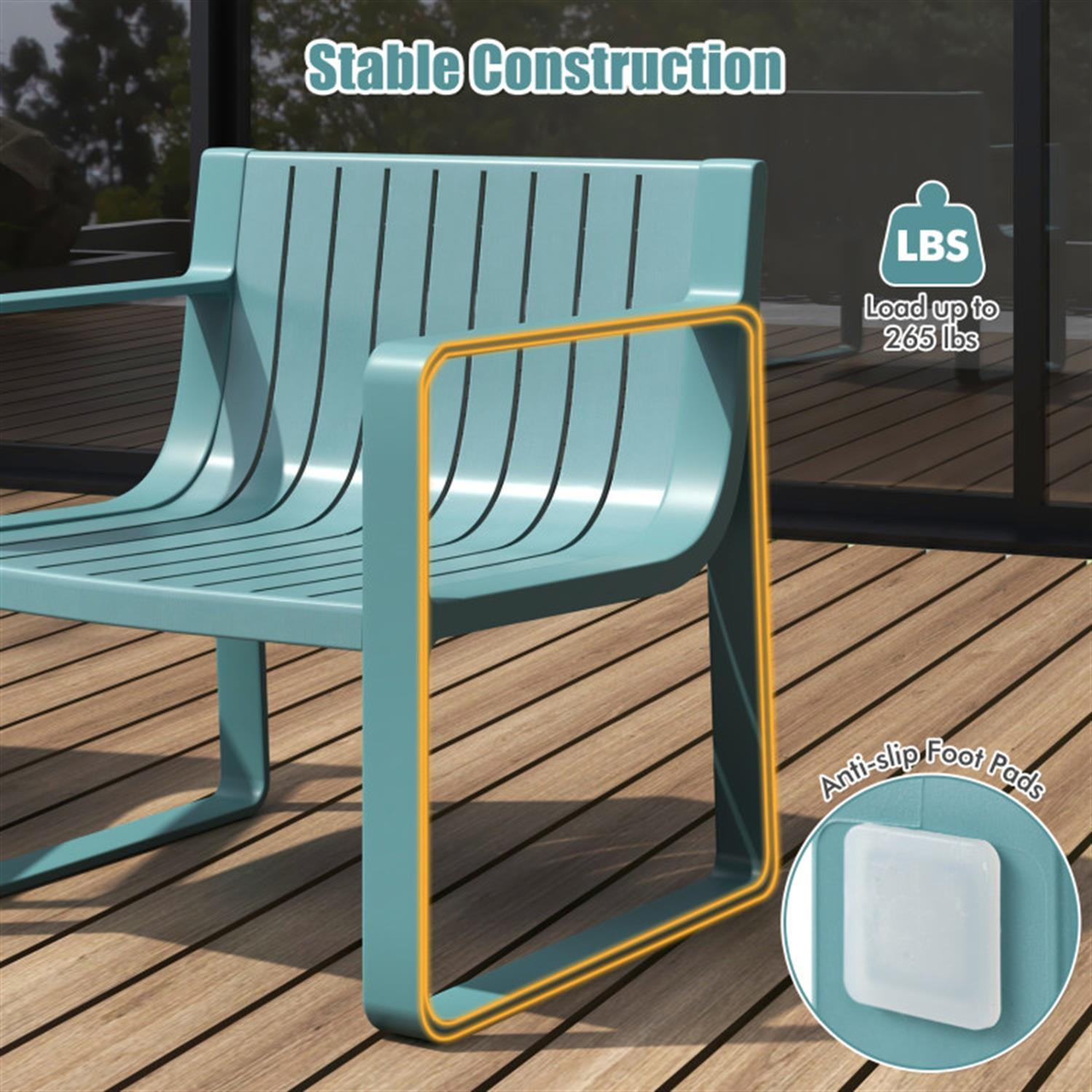 Demi Bonn Patio Chairs Set of 2 with Curved Backrests and Seats, Outdoor Accent Furniture Fire Pit Lounge Chairs for Yard, Garden, Blue