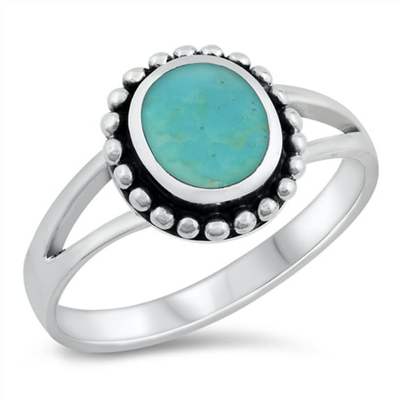 Simple Simulated Turquoise Bali Bead Sun Ring .925 Sterling Silver Band Blue CZ Female Size 7