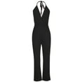 thumbnail image 4 of KIHOUT Women's Halter Neck Deep V-Neck Jumpsuit Sleeveless Backless Wide Leg Formal Blouse for Party Evening Wear, 4 of 9