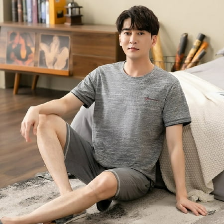 

PIKADINGNIS 2 Piece Set Pajamas for Men Summer Short Sleeve Tops Shorts Soft Modal Pajamas Homewear Suit Mens Sleepwear Loose Nightwear