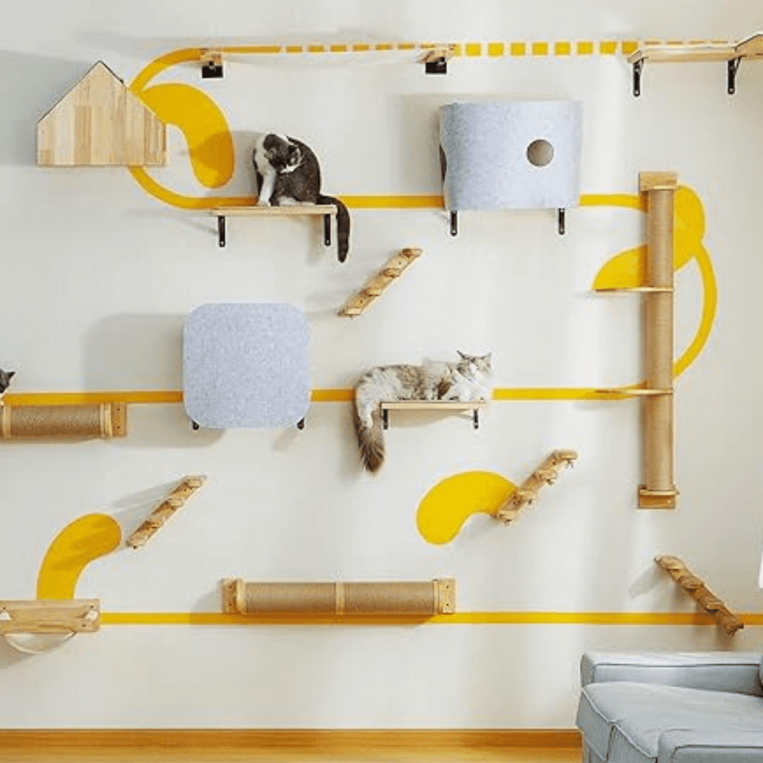 Cat Scratching Post, 35 x 4.5 Inch Cats Walls Furniture, Rubber Wood Wall Mounted Kitten Scratcher Posts, Thicker Columns for Multi-Functions