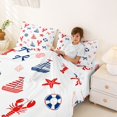 thumbnail image 3 of spefrowx Nautical Lobster Starfish Bed Sheets for Kids, Striped Sailboat Bow Full Size Sheets, 4pcs, 1 Flat Sheet, 1 Fitted Sheet and 2 Pillowcases, 3 of 5