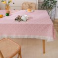thumbnail image 2 of Rectangle Tablecloth, Washable Cotton Linen Table Cloth Wrinkle Free Tassel Decoration for Outdoor Coffee Table, Kitchen, Dining, Tabletop Decoration (Pink,130*180cm), 2 of 5