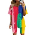 thumbnail image 2 of LYXSSBYX Womens 2 Piece Shorts Outfit Women Fashion V-Neck Blouse Short Sleeve Tops Shorts Casual Suit Sets, 2 of 4