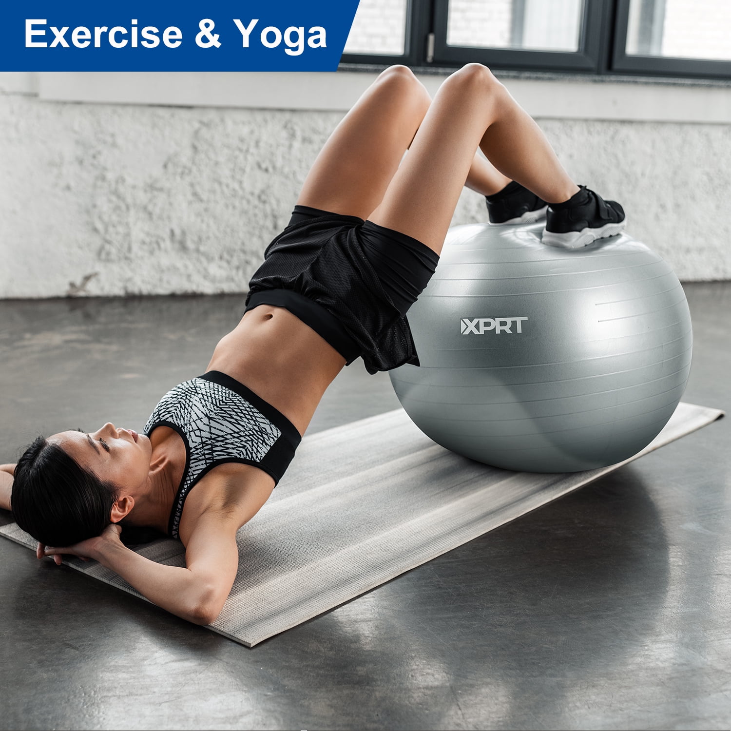 XPRT Fitness Exercise and Workout Ball, Yoga Ball Chair, Great for Fitness, Balance and Stability Extra-Thick with Quick Pump, Silver 75 cm