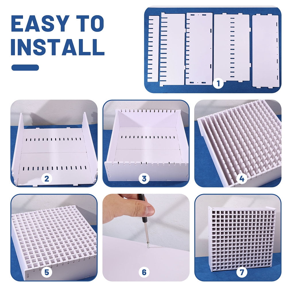 240-Hole PVC Marker Pen Organizer Storage Grided Holder Rectangle White 35x36x13cm for making