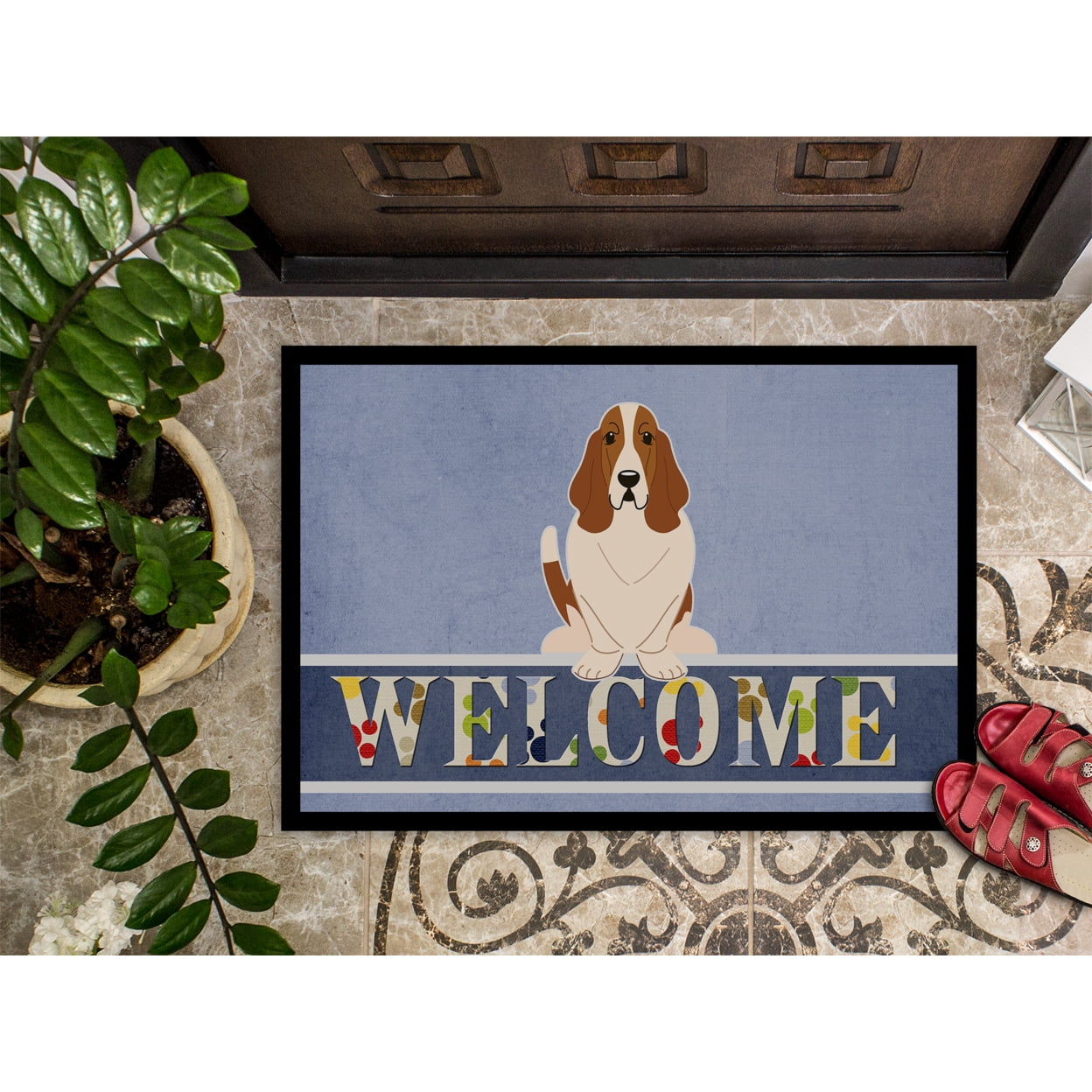 Carolines Treasures BB5602MAT Basset Hound Welcome Door Mat Indoor Rug or Outdoor Welcome Mat 18x27 Doormat  27"L x 18"W