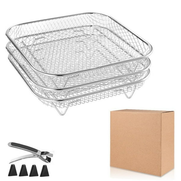 HWRETIE - Juego de utensilios de cocina para freidora (tres rejillas apilables para deshidratador,freidora de aire,rejilla redonda de acero inoxidable,herramienta de cocina)