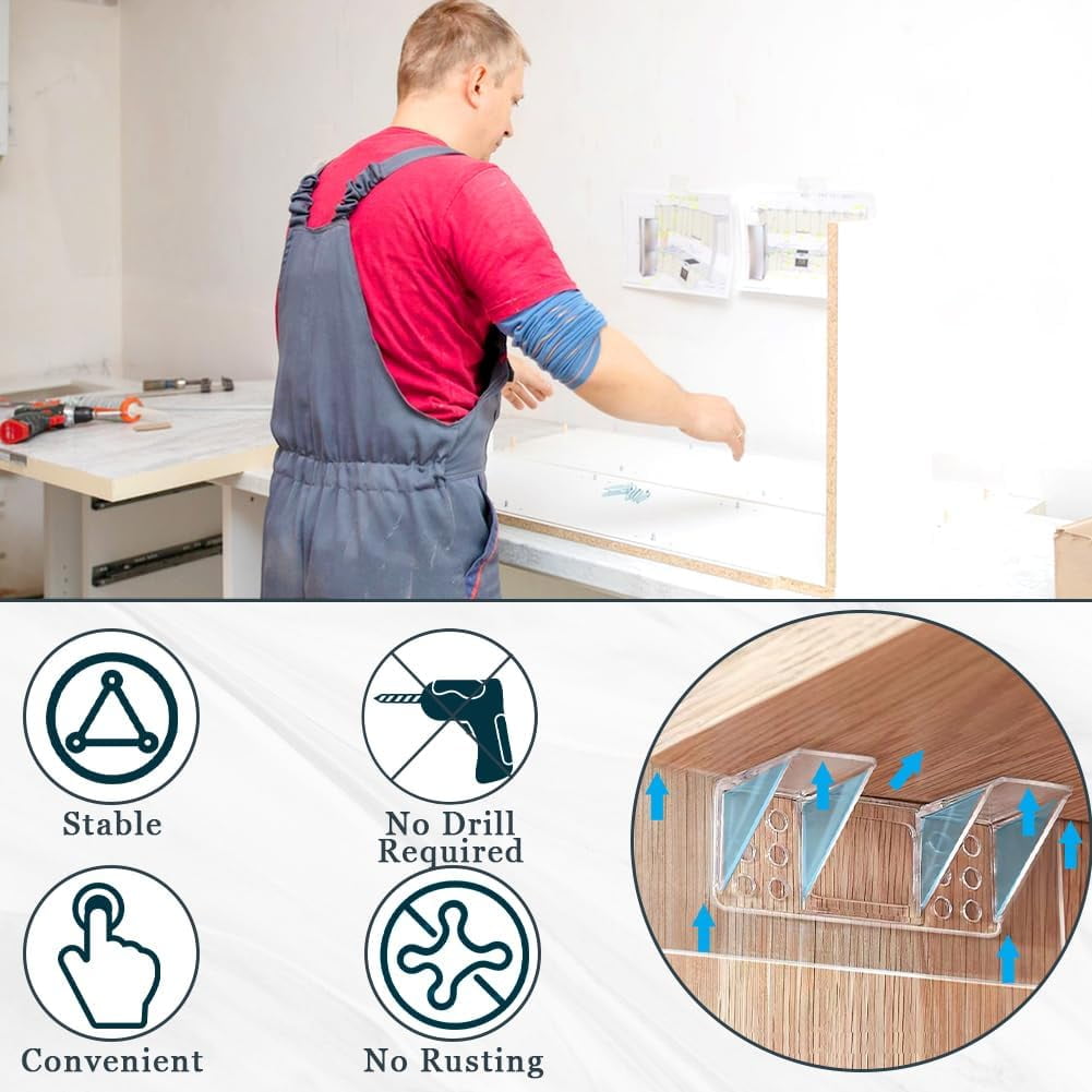 Large Size Adhesive Shelf Bracket, Double Row Shelf Bracket, No Drill Load-Bearing Shelf Peg Shelf Support for Shelves Kitchen Cabinet Book Closet, 12 Pack