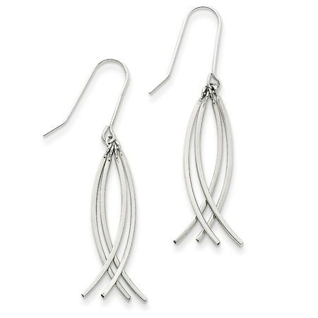 14k White Gold Curved Stick Dangle Earrings - 46mm x 11mm