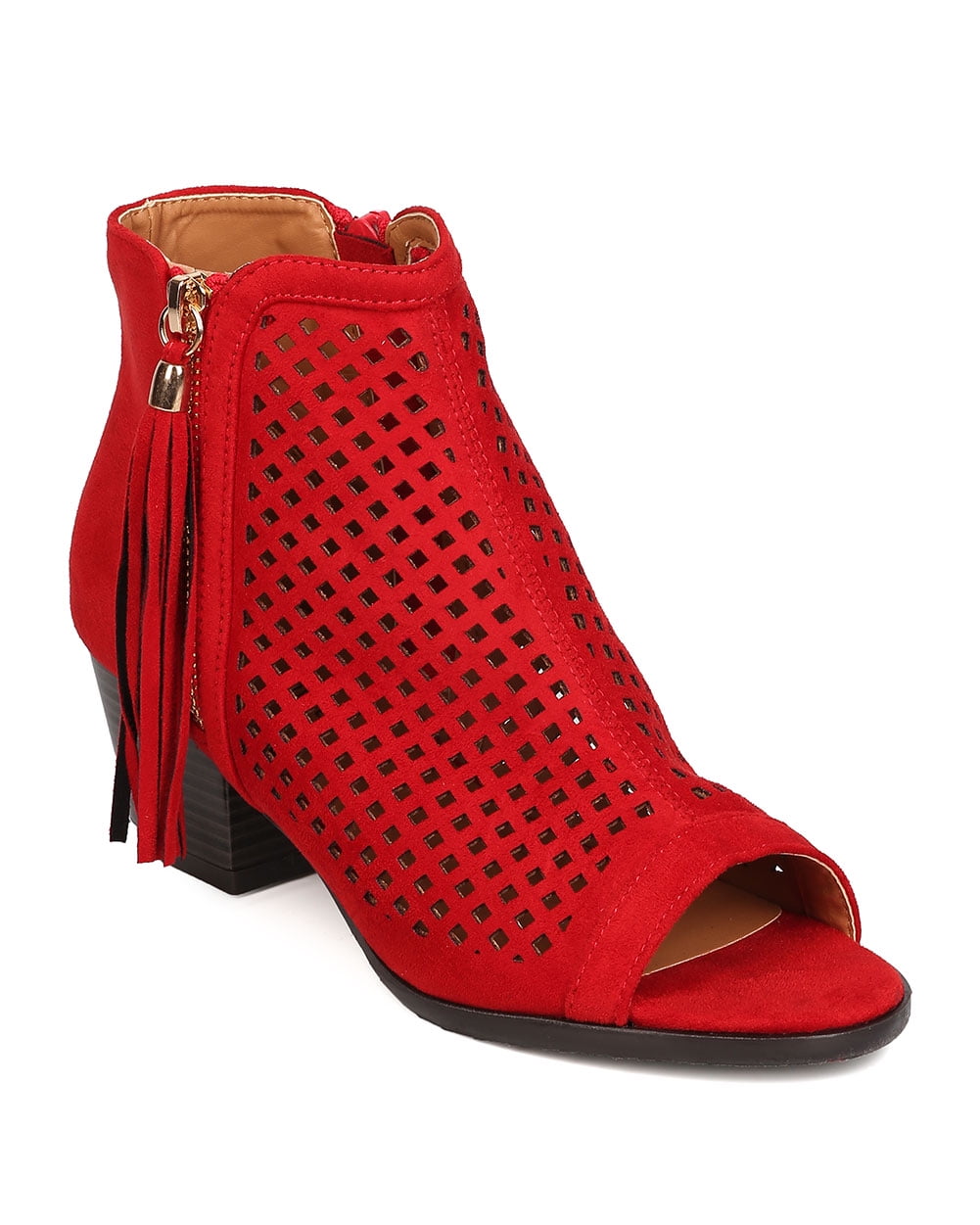 Perforated Slit Chunky Heel Booties