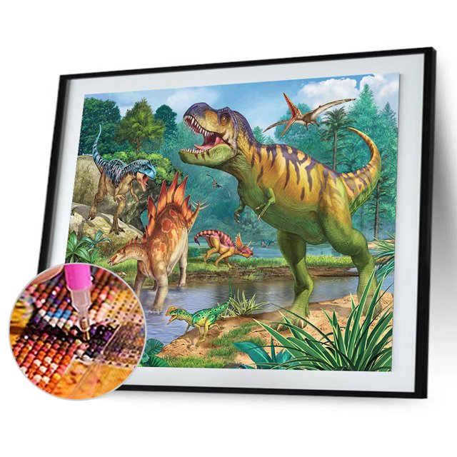 Cuadros Decorativos 5D DIY Diamond Painting Kits Full Square Drill Forest Dinosaurs Art (FF418) Likrtyny embutido en tela
