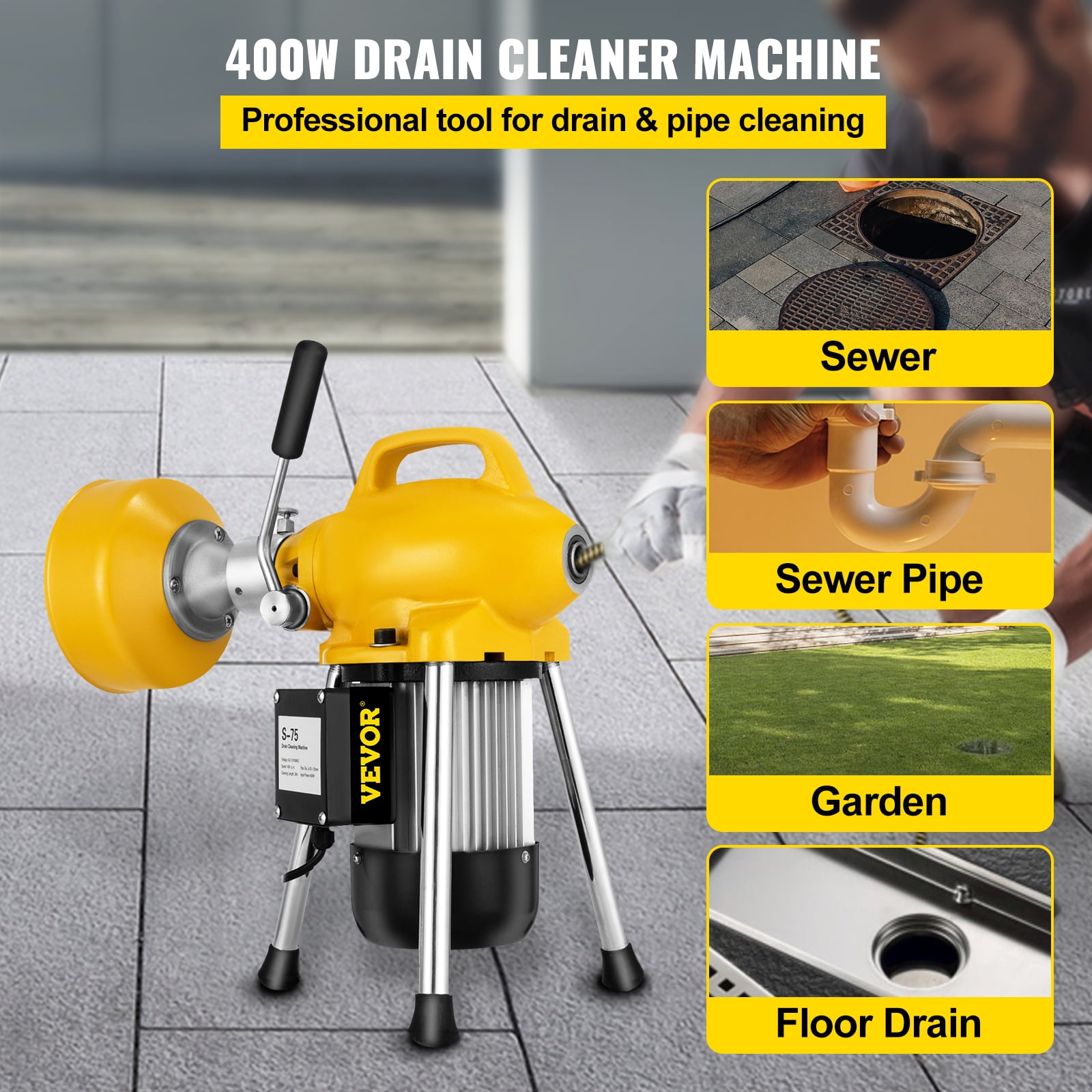 VEVOR 26FTx1/3Inch Electric Drain Auger, Plumbing Snake Drain Clog Remover  Tools, Drain Cleaner Machine for Toilet, Sewer, Bathroom, Sink and Shower:  : Tools & Home Improvement