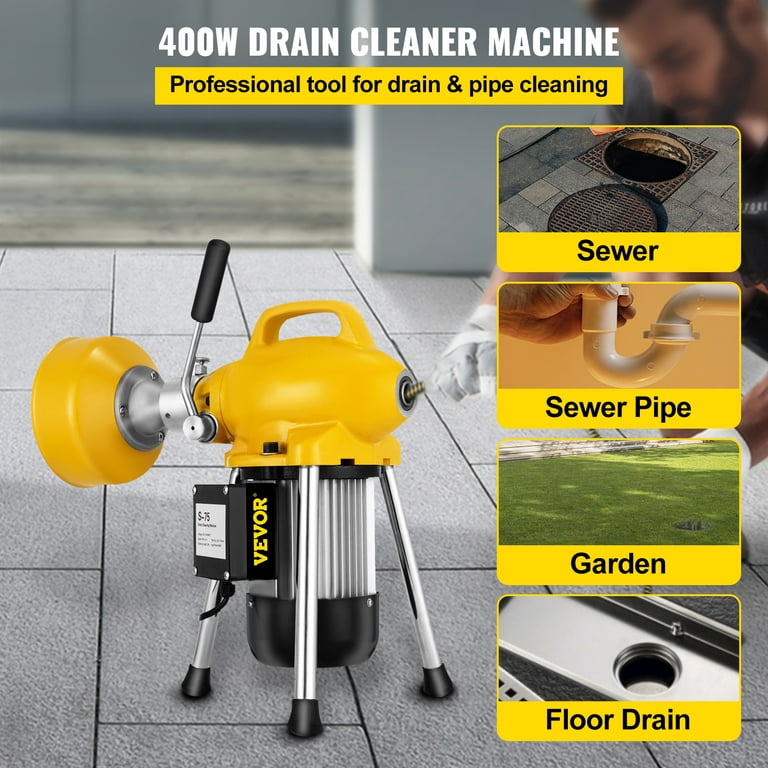 VEVOR Electric Drain Auger 75 ft. x 3/8 in. Drain Cleaner Machine