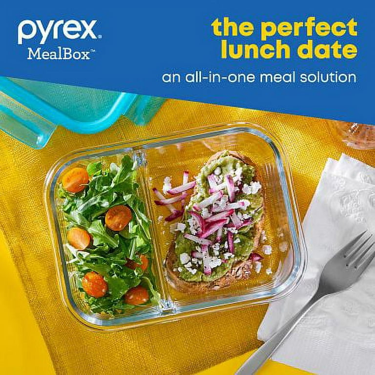 Pyrex Food Storage Glass Divided Meal Containers W/ Snap Tight Lids.