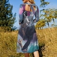 thumbnail image 5 of Cat Riding Shark with Sombrero Flare Dress Square Neck Dress Elegant Female Fashion Printed Dress, 5 of 9