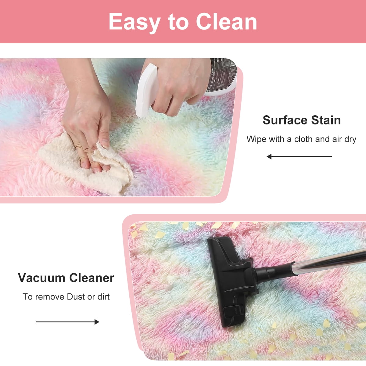 GPED Fluffy Area Rug,6x9 ft Soft Shaggy Rugs Fluffy Carpets, Non-Skid Plush Area Rugs for Living Room Bedroom Decor（Rainbow）