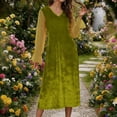 thumbnail image 2 of Wo-Fusoul Robe Patchwork en Velours et Chiffon pour Femmes, Robe Midi à Manches Longues à Col en V, Tenue Élégante pour Fête et Cocktail, 2 of 9