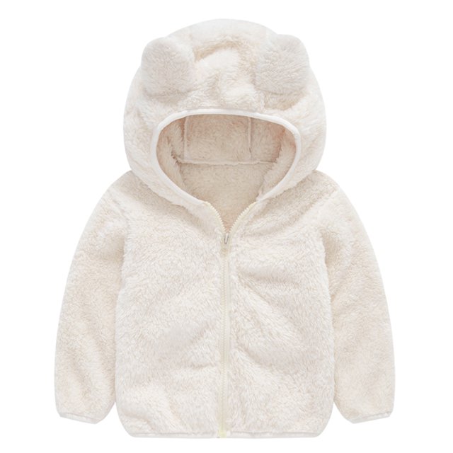 Abrigo con capucha de lana de dibujos animados para bebés y niñas, abrigo cálido con orejas para niños pequeños, cremallera