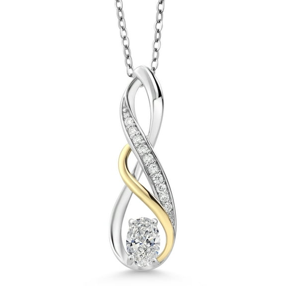 Gem Stone King 925 Silver and 10K Yellow Gold White Lab Grown Diamond Pendant Necklace for Women | 0.47 Cttw | Gemstone April Birthstone | Oval 6X4MM | With 18 inch Chain