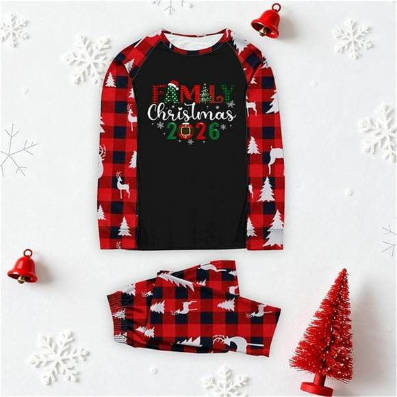 Pijama familiar europeo con estampado navideño de moda, traje para padres e hijos, blusa y pantalones de poliéster para mujer