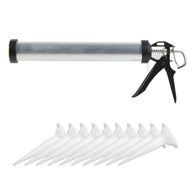 Pistola de calafateo de silicona, tubo de aluminio, herramienta de calafateo de 600ml con 10 boquillas, 1 ud.