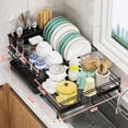 thumbnail image 1 of Kitchen Counter Dish Drainers Dish Drying Rack Extendable Dish Racks Rustproof Dish Drainer Utensil Holder With Adjustable Swivel Spout Space-Saving Dish Racks black, 1 of 5