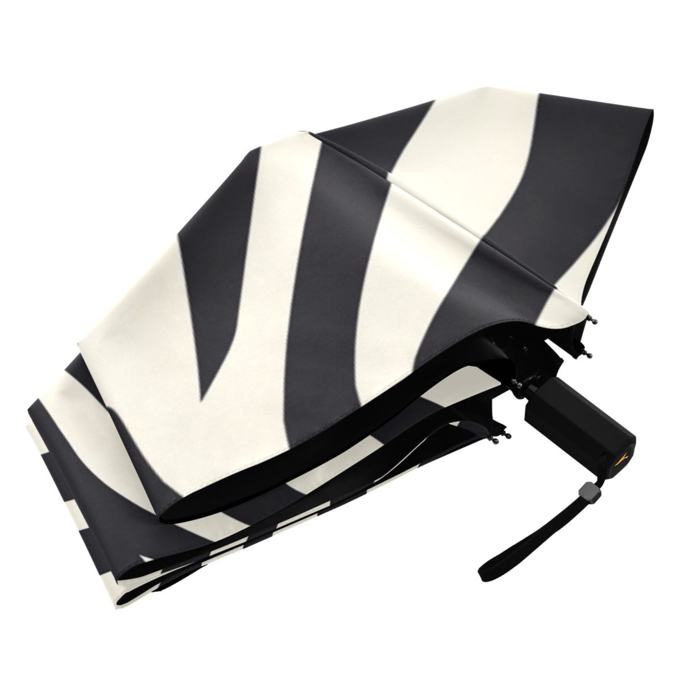 Black White Abstract Zebras Pattern All Weather Umbrella Triple Folding Parasol 6 Ribs UV Protection Portable