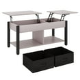 thumbnail image 1 of TOYTEXX Table Basse à Plateau Relevable 2 Voies, Bois Rustique avec Compartiments Cachés et 2 Paniers de Rangement en Tissu, Gris, 1 of 5