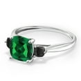 thumbnail image 3 of Gem Stone King 10K White Gold Green Nano Emerald and Black Onyx 3 Stone Engagement Ring for Women (0.91 Cttw, Cushion 7MM, Gemstone May Birthstone, Size 5.5), 3 of 5