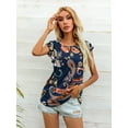 thumbnail image 4 of CALIPESSA Womens Summer Floral Print Short Sleeve Tunic Tops Loose Fit Casual Round Neck T-Shirt, 4 of 5