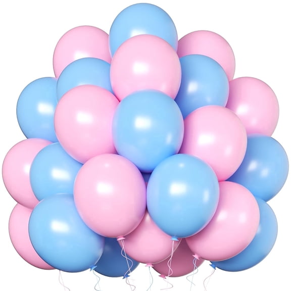 Pink and Blue Balloons, 70 Pcs 12 Inch Pink Blue Balloons With Pink Blue Ribbons for Birthday Baby Shower Wedding Party Decorations