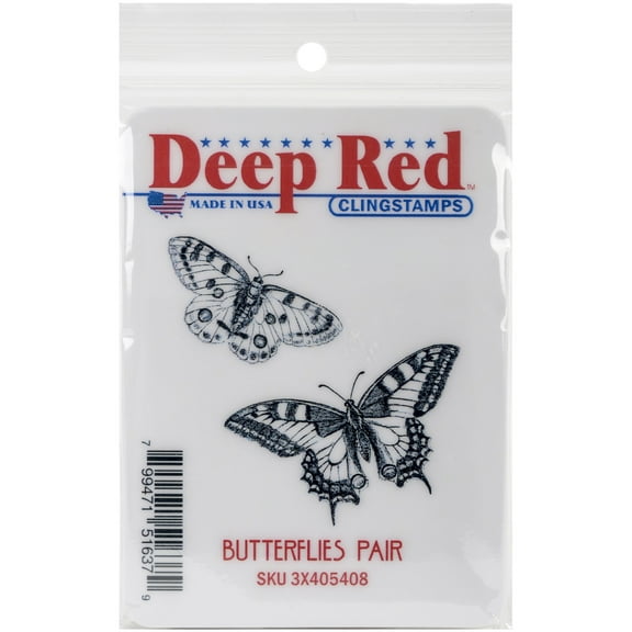 Deep Red Stamps Butterflies Pair Rubber Cling Stamp 2 x 2 inches.