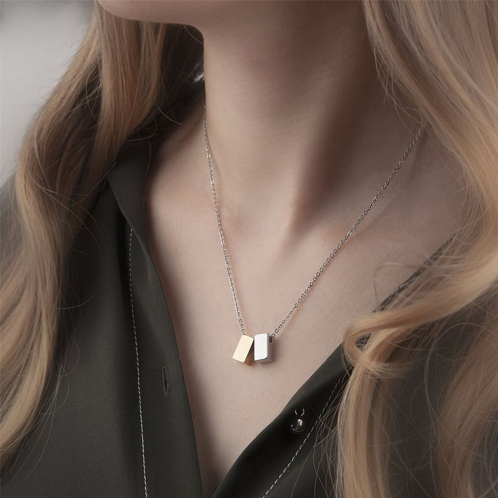 Custom Card Mother Daughter Necklace - Two Silver Infinity Double Circles, Custom Mothers Day Card Necklace, New Mom Mother's Day Jewelry Gift [Rose Gold Cube, Personalized Card]