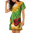 thumbnail image 2 of Fotbe Cool Dinosaur Playing Guitar Bata de Dormir para Mujer con Estampado, Camisón de Algodón de Manga Corta, Ropa de Dormir Casual, 2 of 6