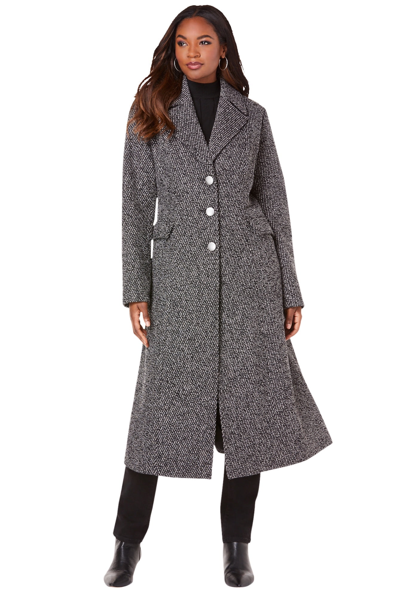 Women Winter Wool Trench Coat Long Belted Long Duster Jacket Overcoat Plus Size
