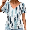 thumbnail image 2 of GaThRRgYP Women's Short Sleeve Tops for Summer Chic,Fashion Women's Short Sleeve Printing V-Neck Blouse Floral Ruched T-Shirt Feminine Light Blue L, 2 of 6