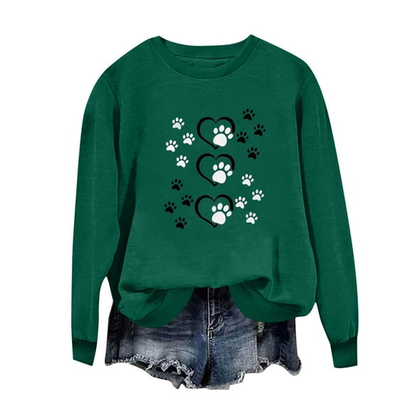 WREESH Women's Valentine's Day Long Sleeve Sweatshirt Casual Loose Crew Neck Pullover Top Olive Green