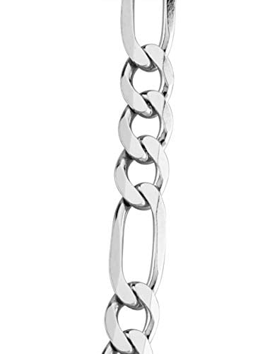 Miabella Italian 925 Sterling Silver 7mm Solid Diamond-Cut Figaro Link Chain Necklace for Men, Made in Italy(Length 22 Inches)