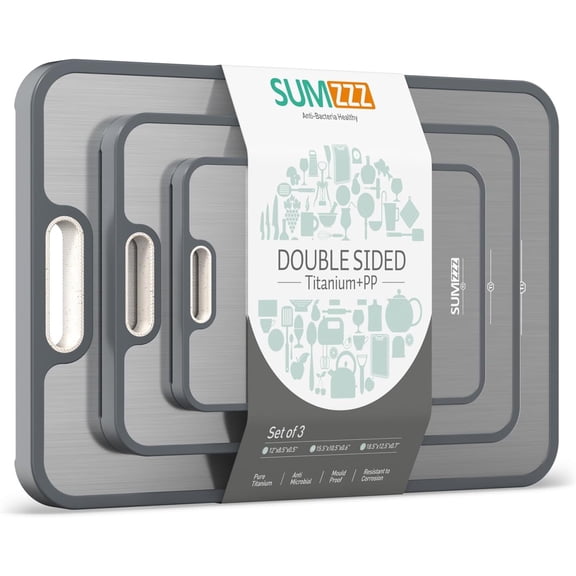 Titanium Cutting Board, Double Sided Food Grade Pure Titanium/PP, Cutting Board for Kitchen, Easy to Clean Large Size [18”*12.5” 15.5”*10.5” 12”*8.5”]