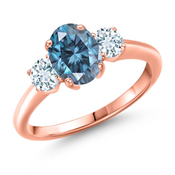 Gem Stone King 18K Rose Gold Plated Silver Ring Oval Persian Blue Moissanite and Aquamarine Sky Blue (1.88 Cttw, Size 8)