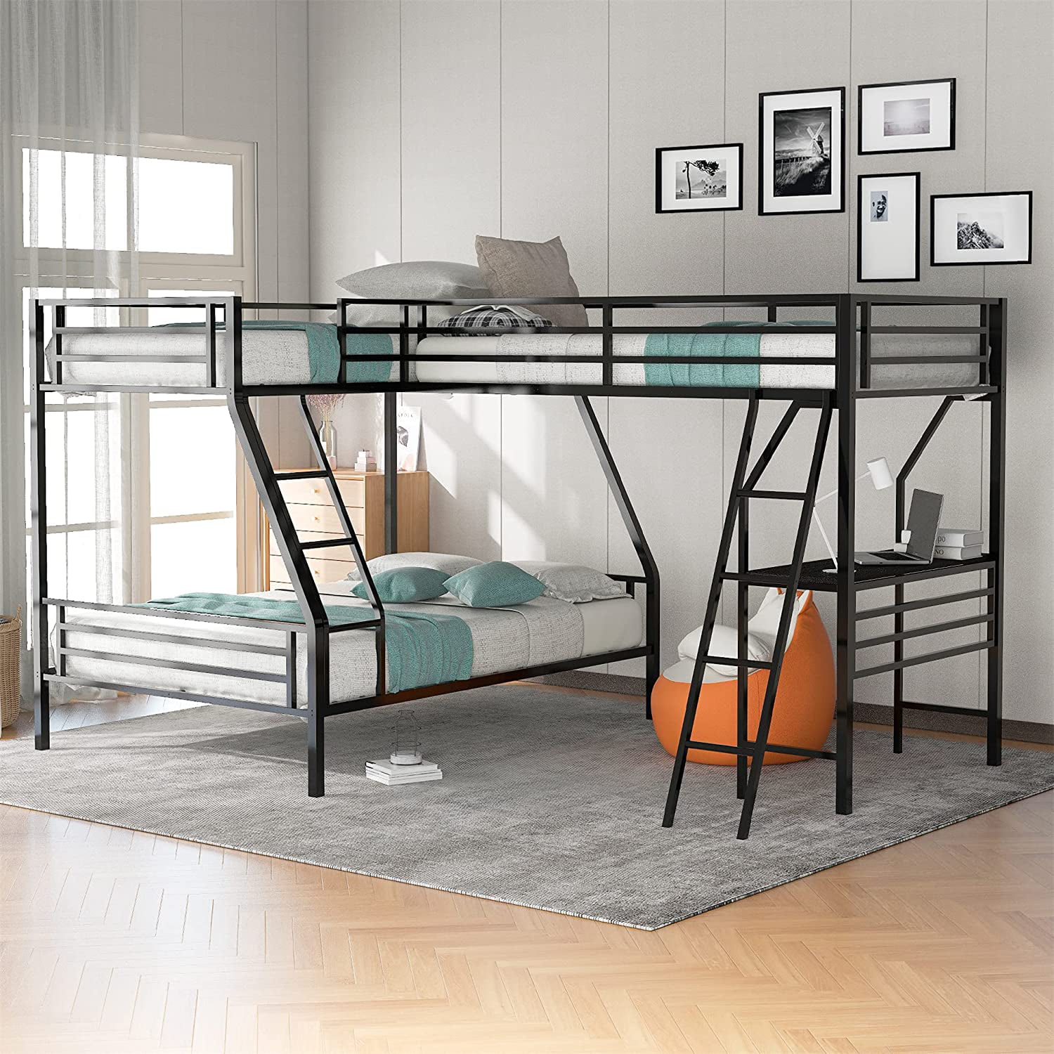 Metal Triple Bunk Beds With Desk Twin, Triple Bunk Bed Designs