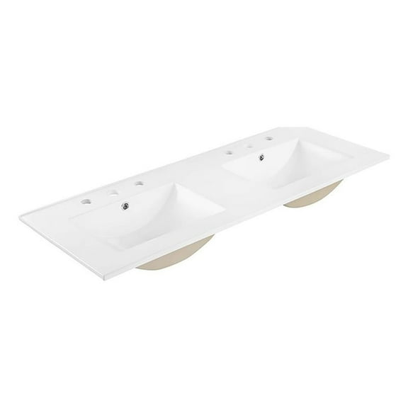 Maklaine Contemporary 48" Ceramic Double Basin Bathroom Sink in White