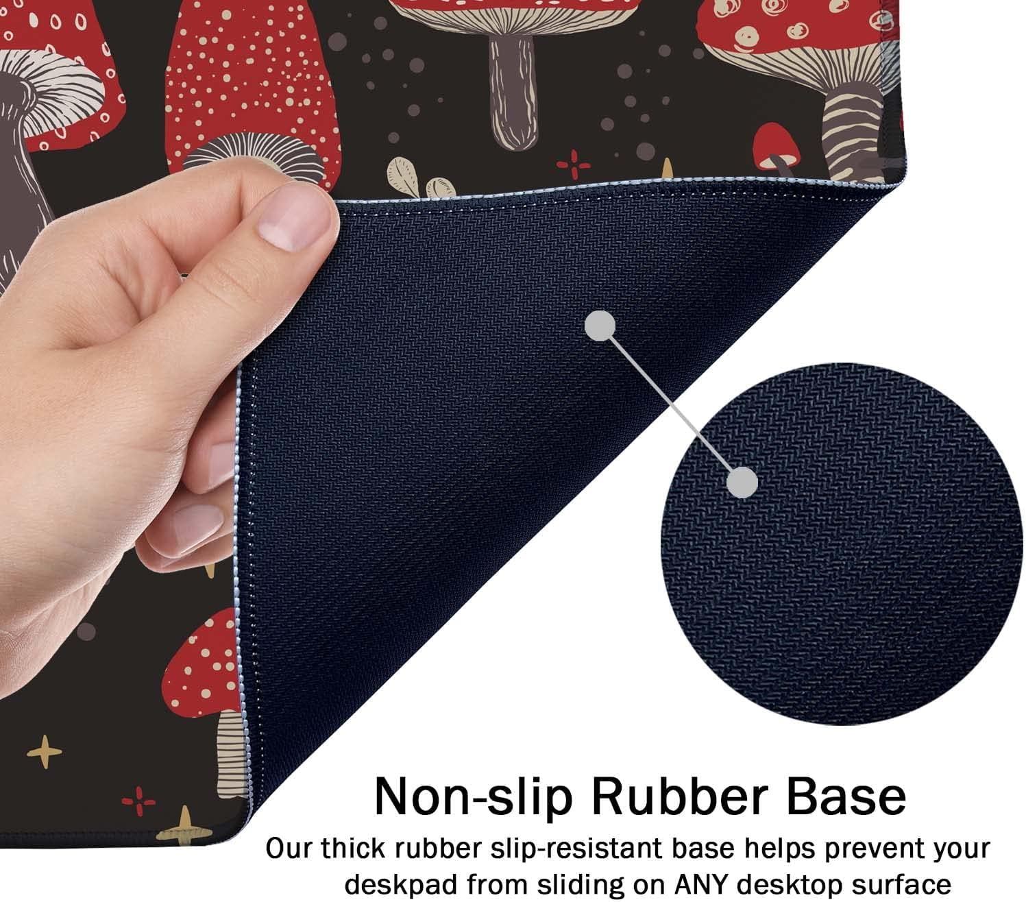 Cute Mushroom Pattern Desk Mat, Extended Mouse Pad, Large Gaming Mouse Pad 35.5" X 15.7", Waterproof Desk Mat Stitched Edges, Non-Slip Laptop Computer Keyboard Mousepad for Office and Home