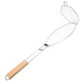 thumbnail image 3 of SHISUYAN Fish Grill Basket 1Pcs Rectangular Silver Wood Handle Prevent Food from Falling Even Heat Distribution, 3 of 9
