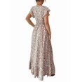 thumbnail image 2 of Women'S V Neck Floral Print Maxi Dress with Ruffle Sleeves and Smocked Waist Light Brown L, 2 of 7