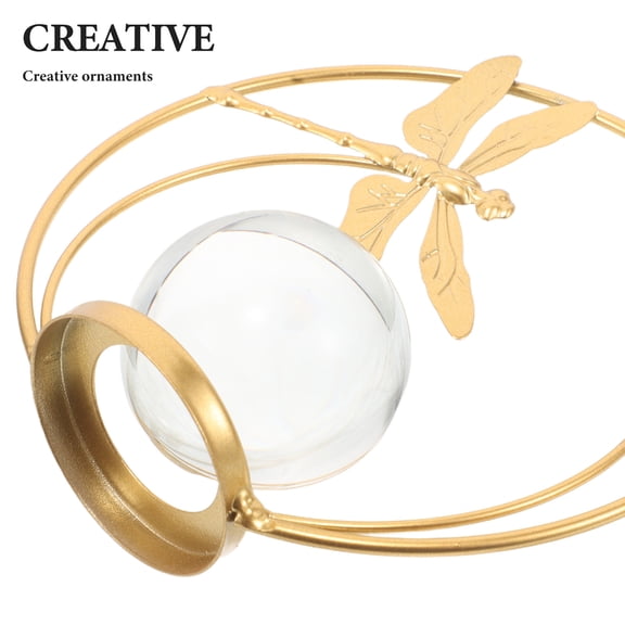 Homoyoyo Metal Dragonfly Crystal Sphere Decorative Golden Crystal Tabletop Ornament for Home Office Decor