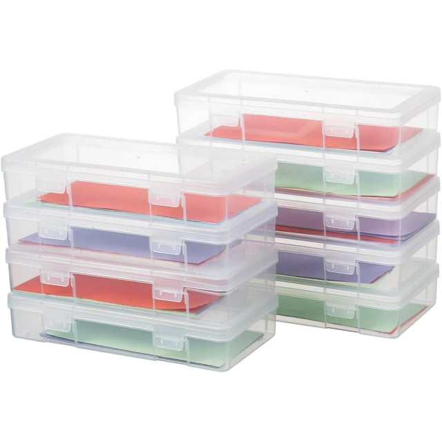 novelinks Stackable Plastic Clear Storage Box Containers with Latching Lid - Art Craft Supply Organizer Storage Containers for Pencil Box, Crayon, Beads, Jewelry (9 Pack Medium -Clear)