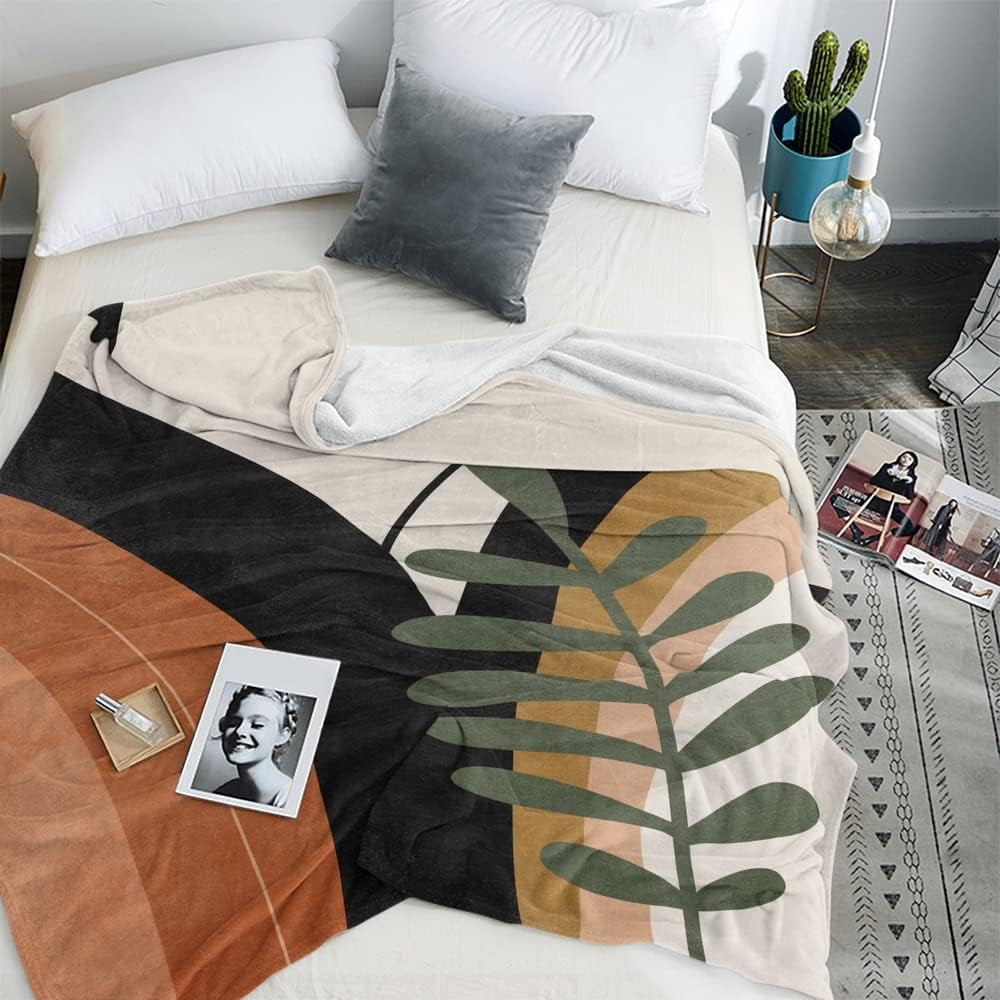 Boho Mid Century Blankets Black Geometric Throws Beige Abstract Modern Throw Blanket Minimalist Sun Soft Warm Bed Bedding Blankets for Couch Bedroom Sofa Office Cozy Flannel Blanket 30"X40"